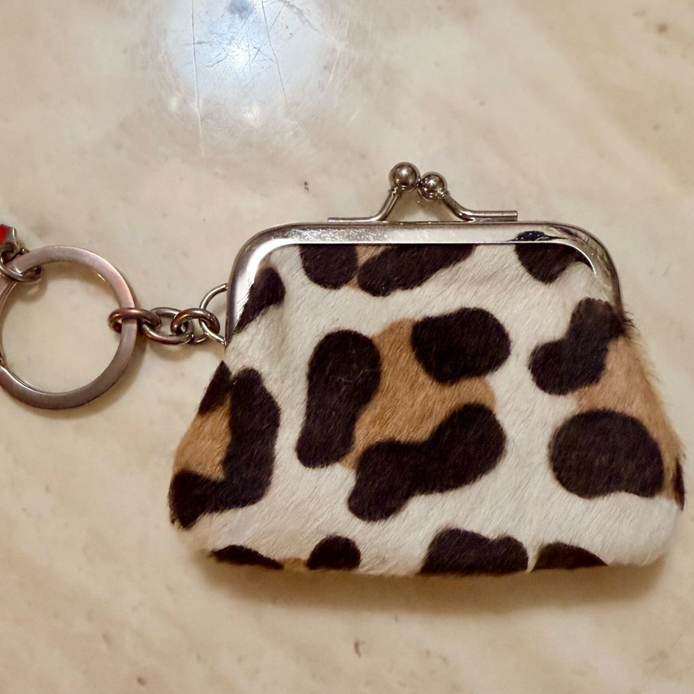 Coach RARE Vintage Ocelot Leopard Calf Hair Fur Kisslock Frame Coin Purse Key